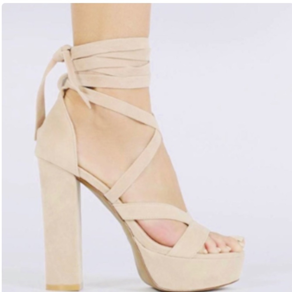 Nude Faux Sued Tie-Up Heel